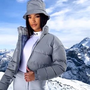 Prettylittlething Grey Reflective Puffer Jacket